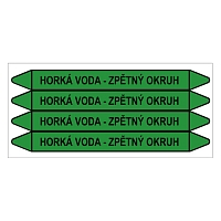 Značení potrubí, horká voda - zpětný okruh,4 ks, 250 × 26 mm